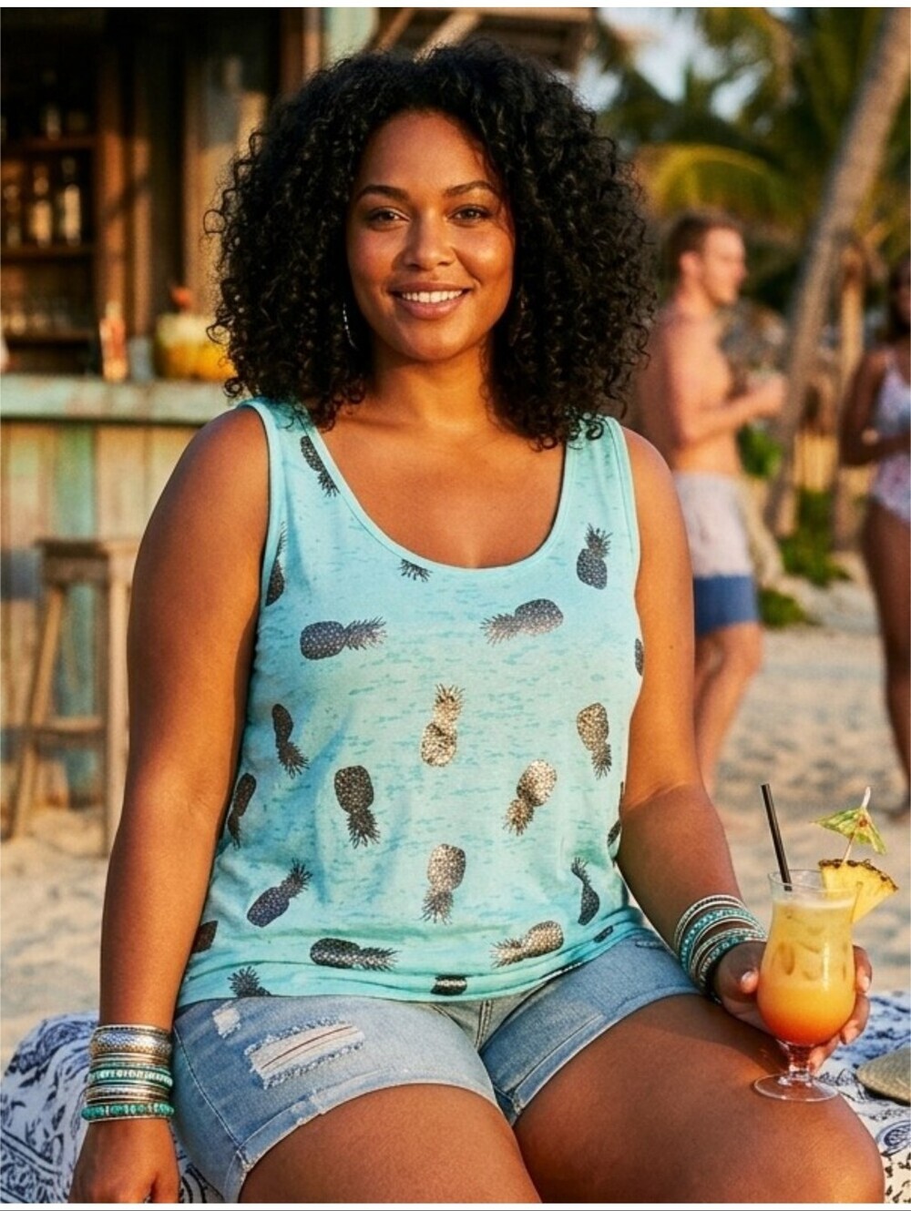 Lane Bryant Burnout Tank Metallic Pineapple Print Turquoise Size 18/20
